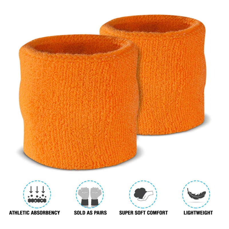 Suddora Wrist Sweatbands, Absorbent and Breathable Thick Cotton Bands for Working Out, Gymnastics, Basketball, Tennis, and Football, Multiuse Wristbands for Costumes and Cosplay (Pair) (Neon Orange) - Image 3
